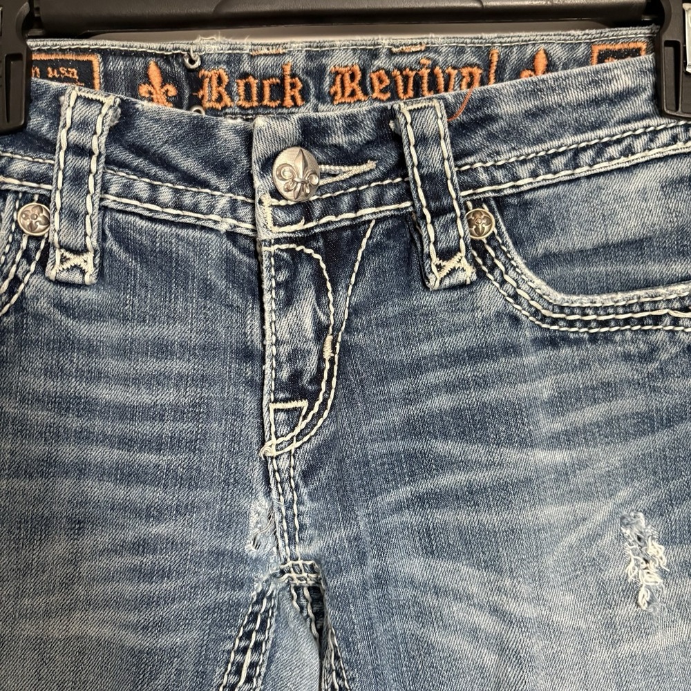 Rock Revival Jeans Size 26 Women's Anja Boot Denim Rhinestones Distressed Blue - Picture 6 of 15